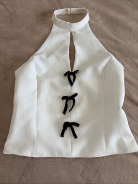 Zara white Top with Black Label Detail